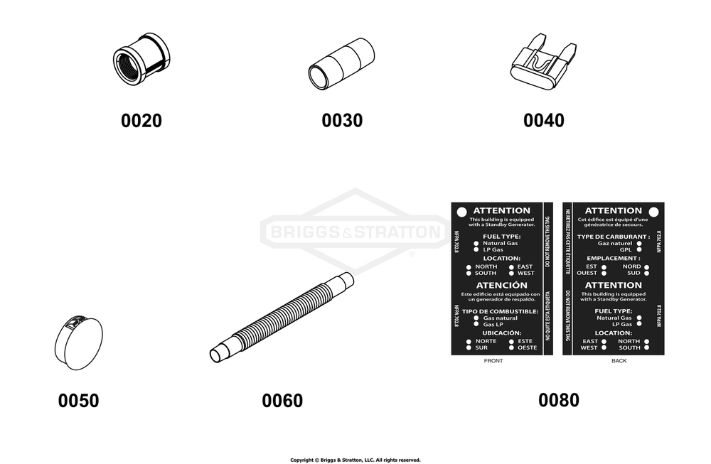 Accessory Group Diagram and Parts List for 040678-01  Briggs and Stratton Generator
